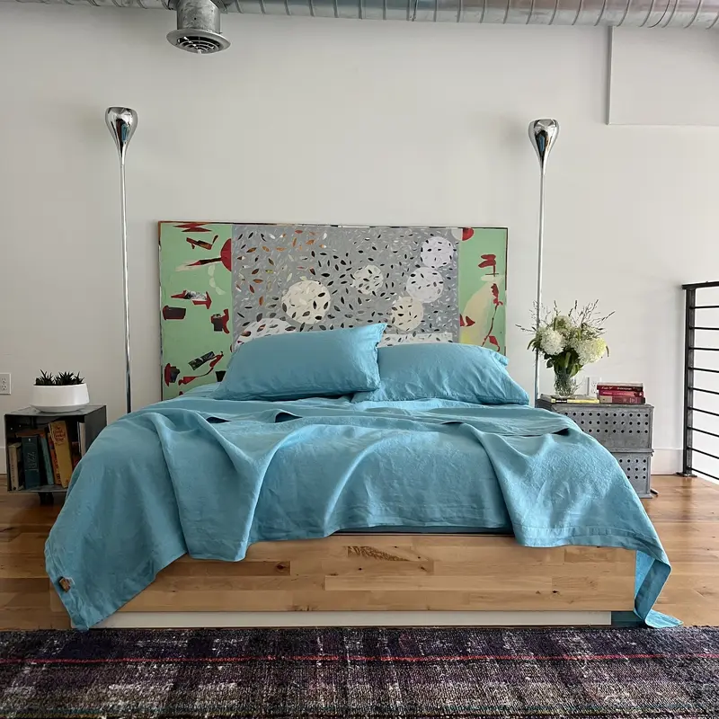 Turquoise Linen Flat Sheet
