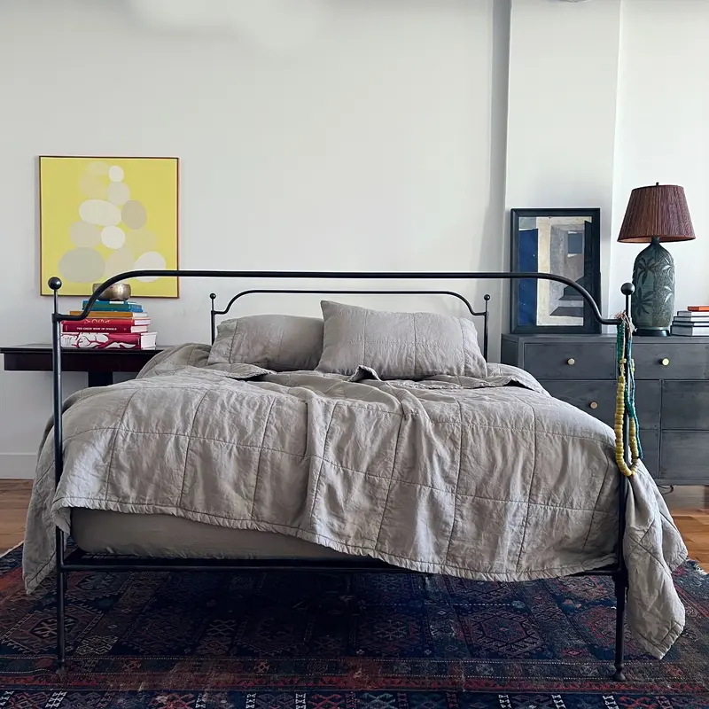 Warm Gray Quilted Linen Coverlet