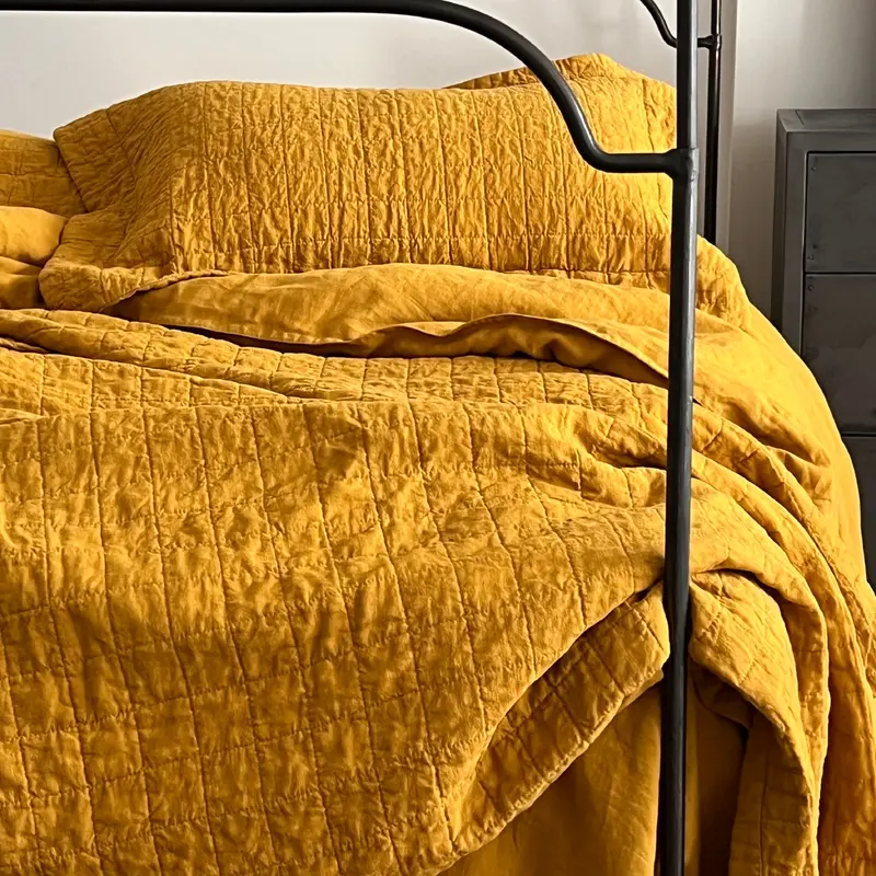 Beeswax Quilted Linen Coverlet
