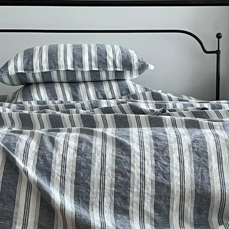 Navy Stripe Linen Pillowcase