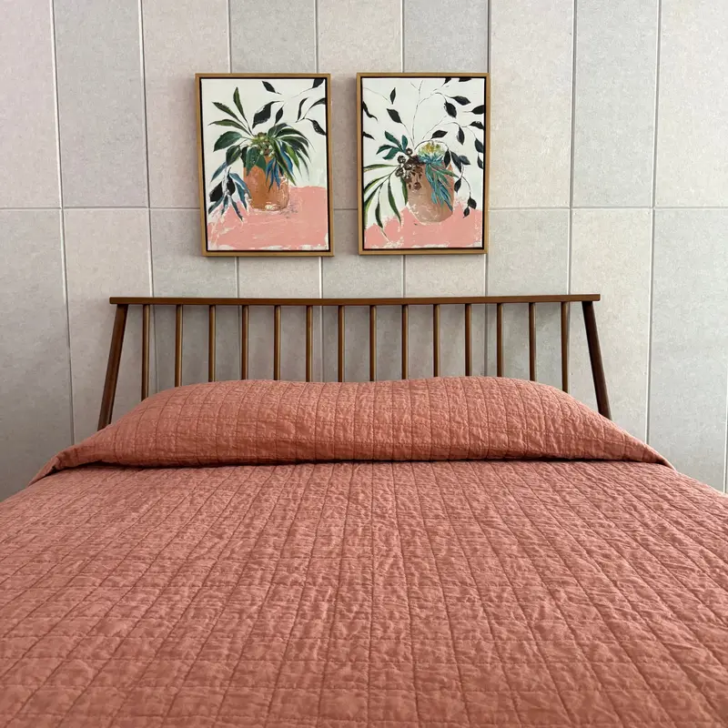 Rose Clay Quilted Linen Coverlet