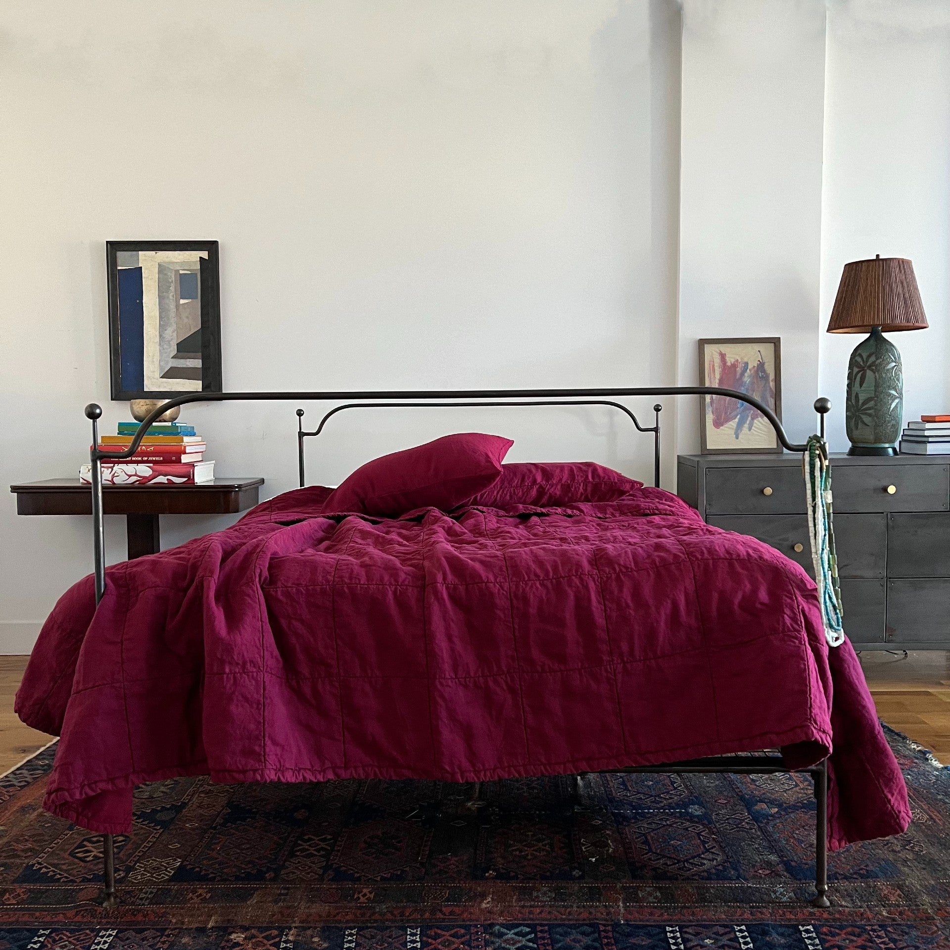 Sale Burgundy Quilted Linen Coverlet