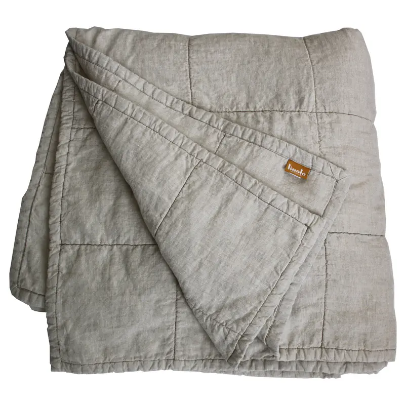 Sale Natural Oatmeal Quilted Linen Coverlet
