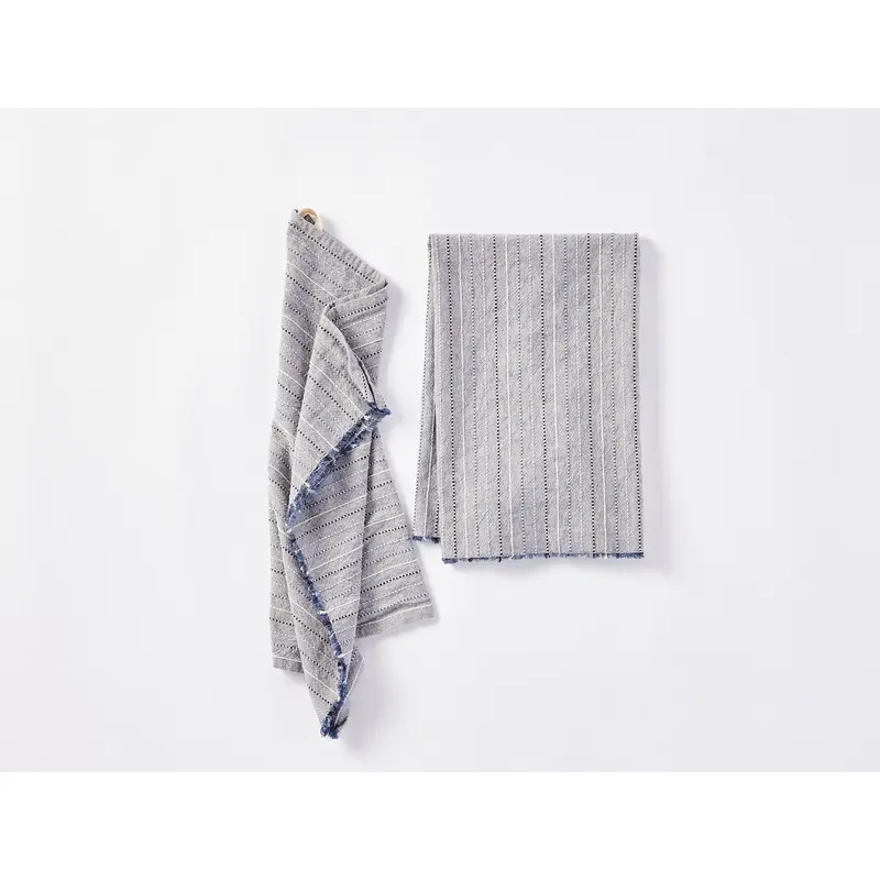 Fringe Stripe Organic Hand Towel, Set Of 2 - Renewed