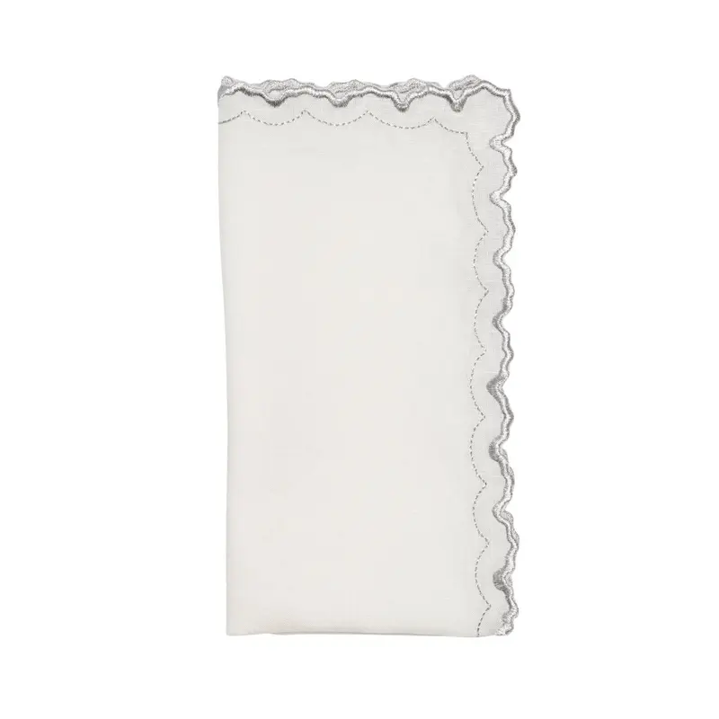 Arches Napkins in White & Silver Set of 4 by Kim Seybert