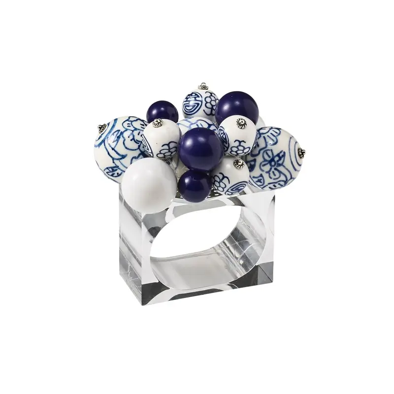 Cloud Napkin Ring in White & Blue Set of 4 by Kim Seybert