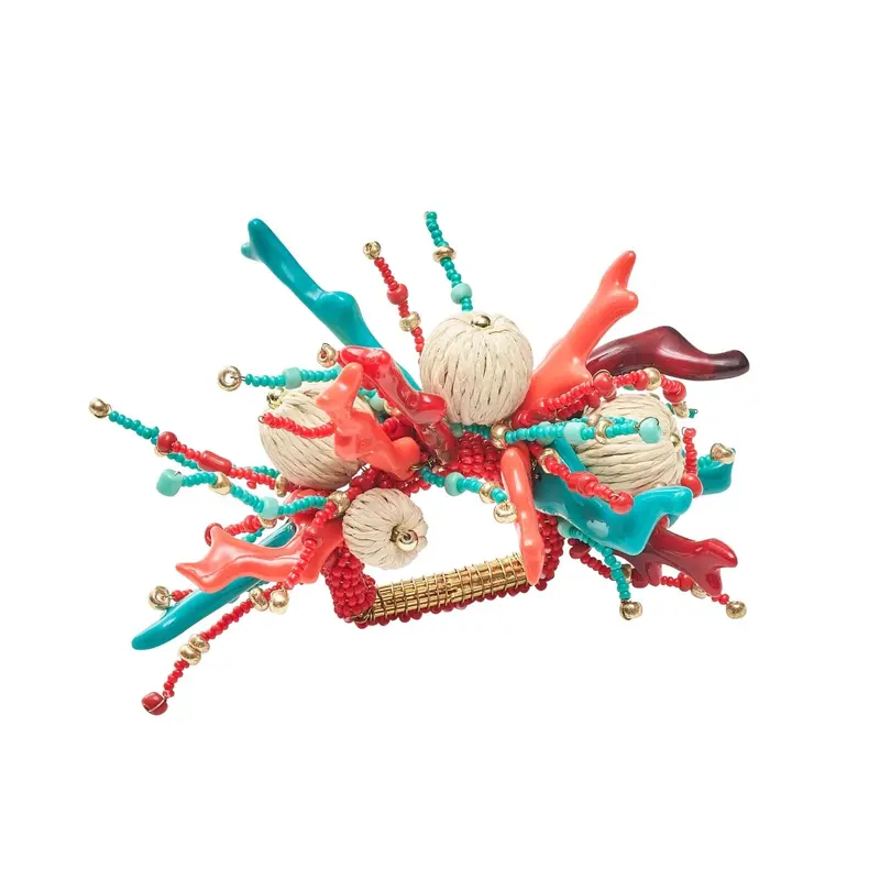 Coral Spray Napkin Ring in Natural Coral & Turquoise Set of 4 by Kim Seybert