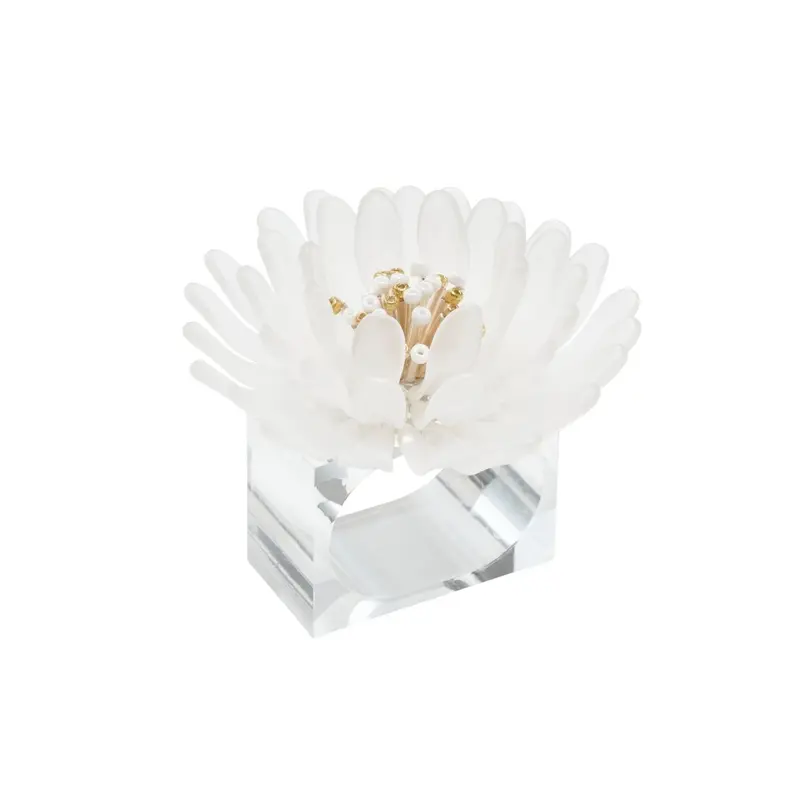 Cosmos Napkin Ring in White & Gold Set of 4 in a Gift Box by Kim Seybert