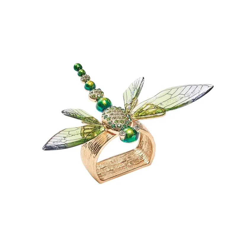 Dragonfly Napkin Ring in Green Set of 4 in a Gift Box by Kim Seybert