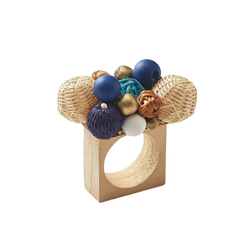 Java Napkin Ring in Natural Navy & White Set of 4 by Kim Seybert