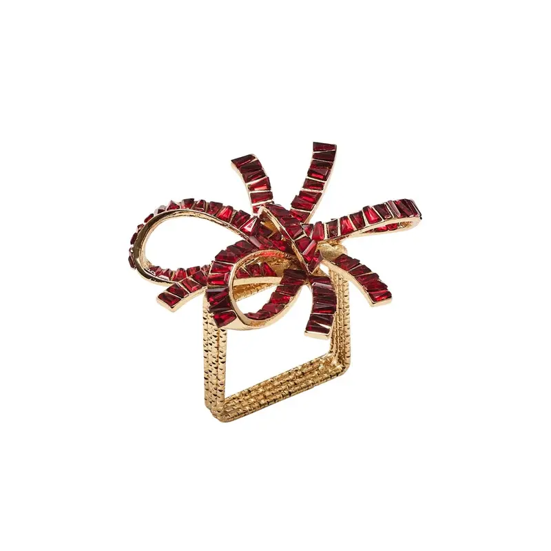 Jeweled Bow Napkin Ring in Red Set of 4 in a Gift Box by Kim Seybert
