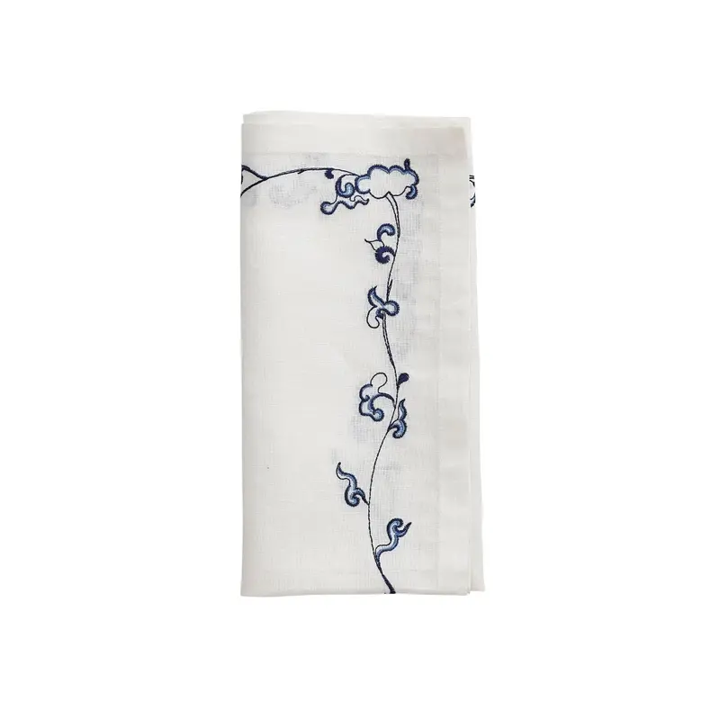 Ming Border Napkin in White & Navy Set of 4 by Kim Seybert