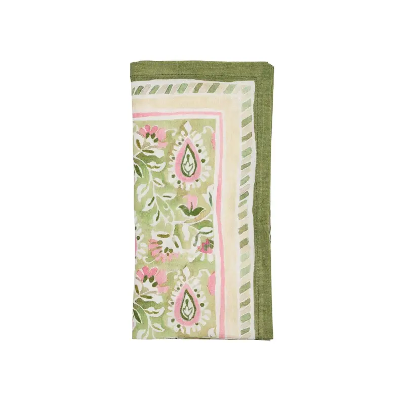 Mira Napkin in Green & Pink Set of 4 by Kim Seybert