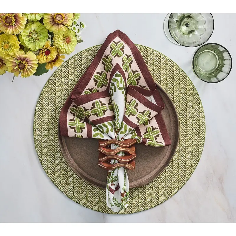 Oasis Napkin in Ivory Green & Brown Set of 4 by Kim Seybert