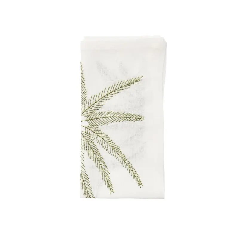 Palm Coast Napkin in White Green & Gold Set of 4 by Kim Seybert