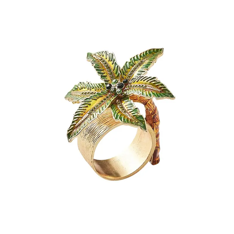 Palm Coast Napkin Ring in Green & Gold Set of 4 in a Gift Box by Kim Seybert