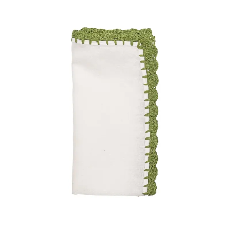 Shell Edge Napkin in White & Green Set of 4 by Kim Seybert