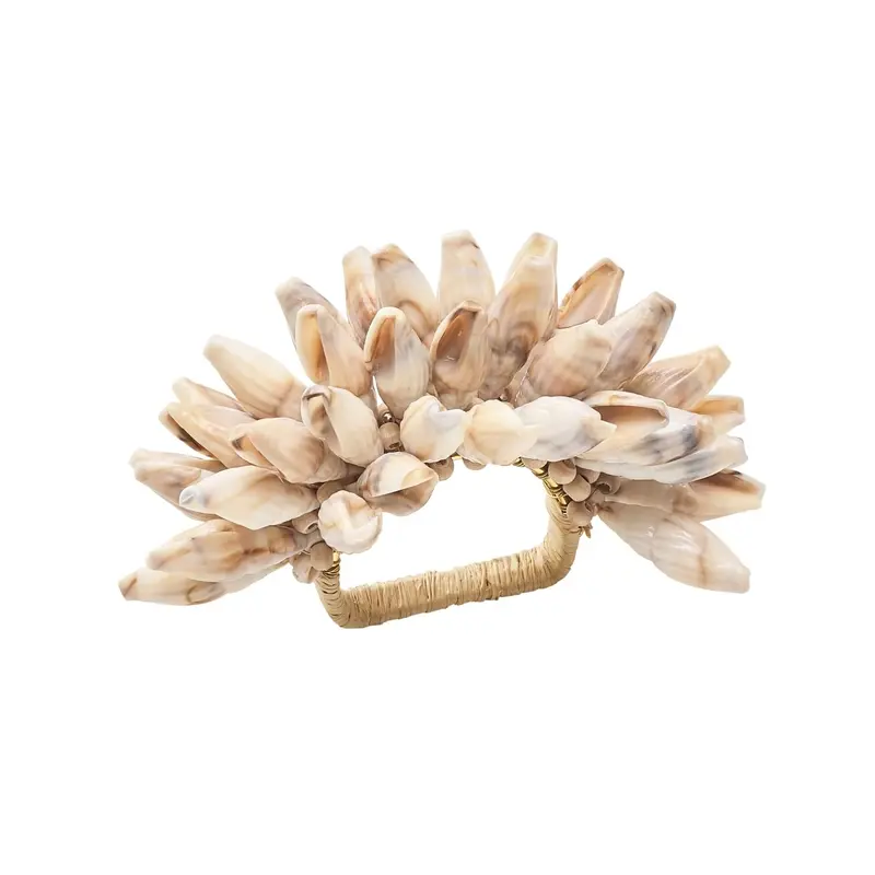 Shell Fringe Napkin Ring in Ivory & Brown Set of 4 by Kim Seybert