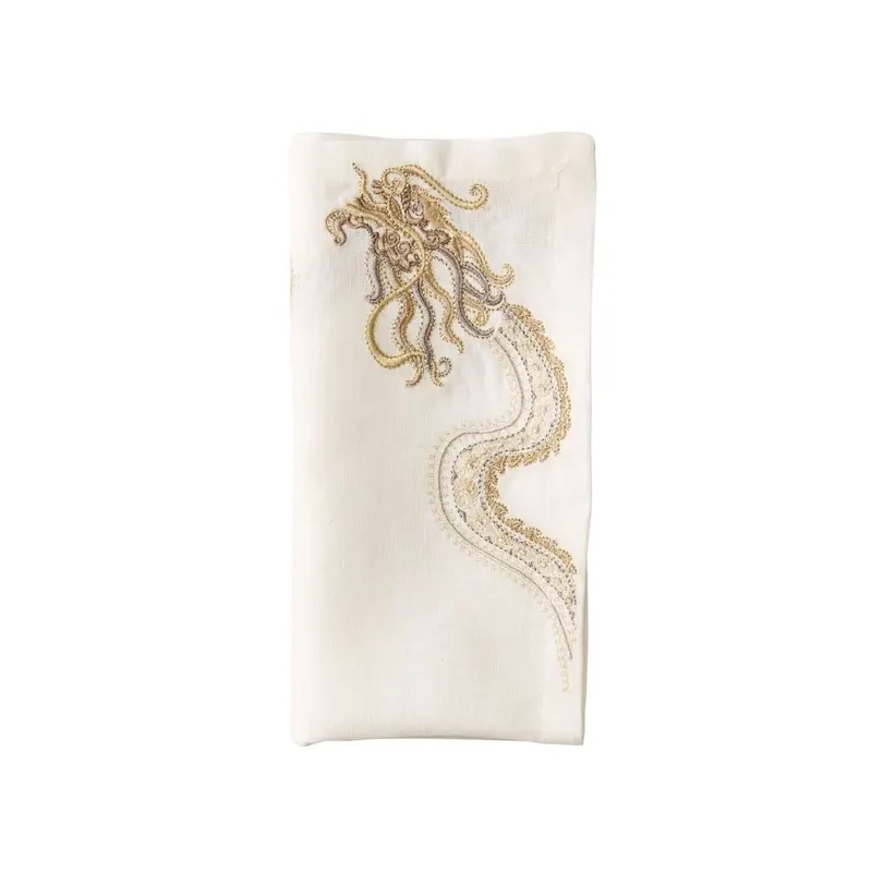 Imperial Dragon Napkin in White Gold & Silver Set of 4 by Kim Seybert