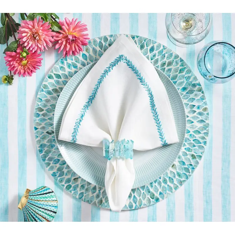 Jardin Napkin in White & Turquoise Set of 4 by Kim Seybert