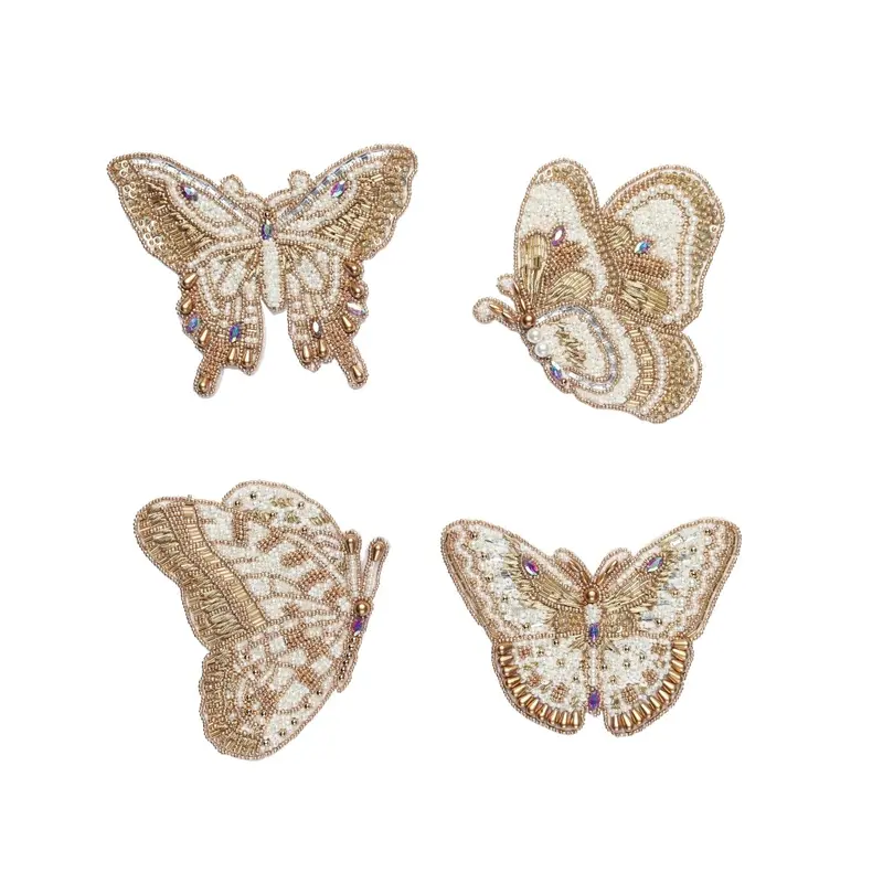 Papillon Coasters in Ivory & Gold Set of 4 in Gift Bag by Kim Seybert