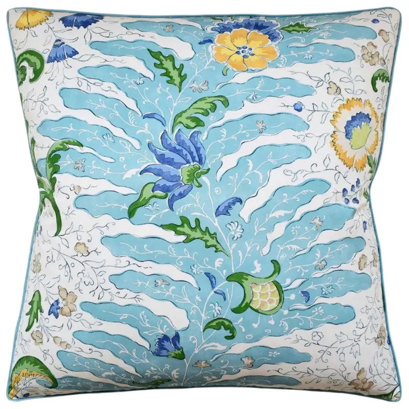 Riviere Print Aqua Decorative Pillows by Ryan Studio