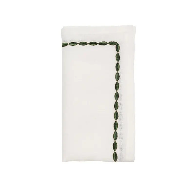 Swag Napkin in White Green & Gold Set of 4 by Kim Seybert