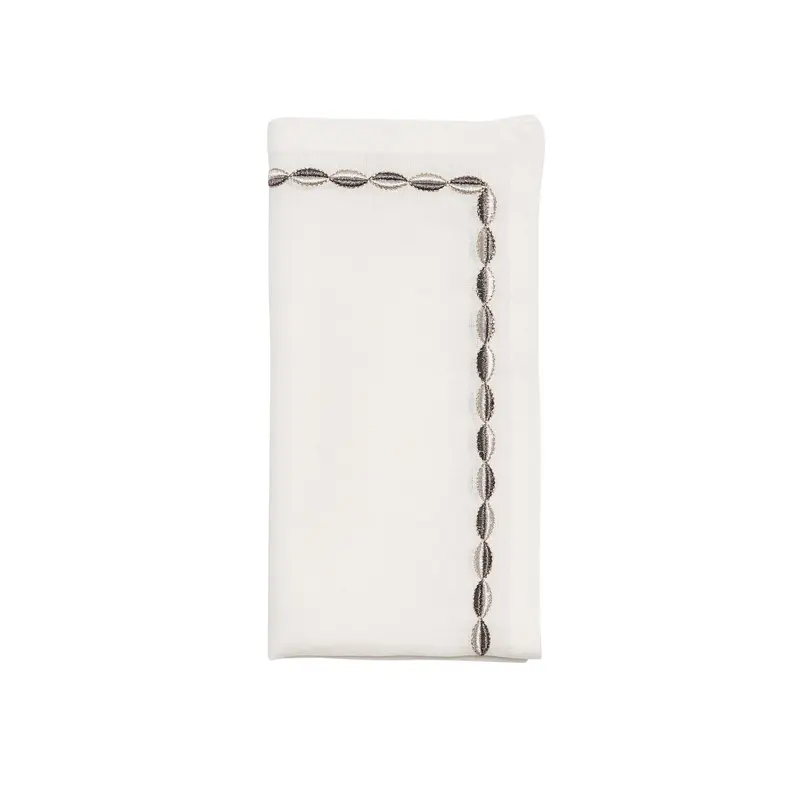 Swag Napkin in White Gunmetal & Silver Set of 4 by Kim Seybert