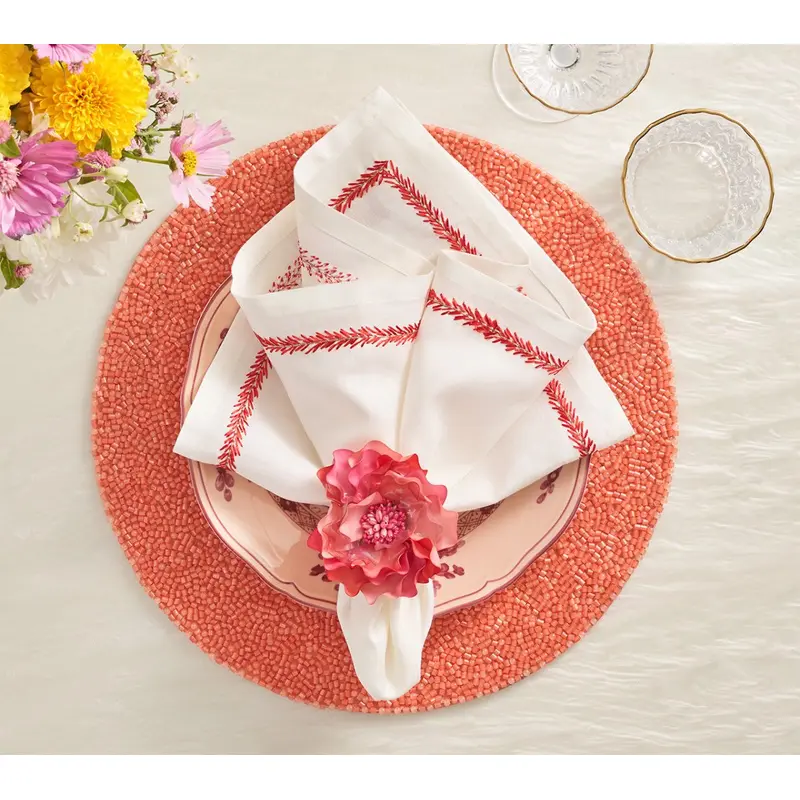 Jardin Napkin in White & Coral Set of 4 by Kim Seybert