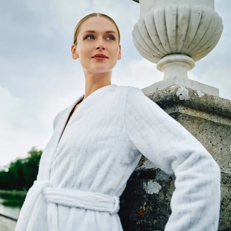 Luciole Organic Cotton Women's Bath Robe in Kimono Style by Yves Delorme