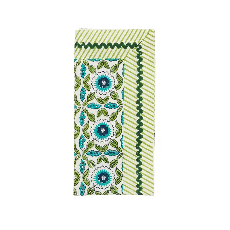 Majorelle Napkin in White, Blue & Green Set of 4 by Kim Seybert