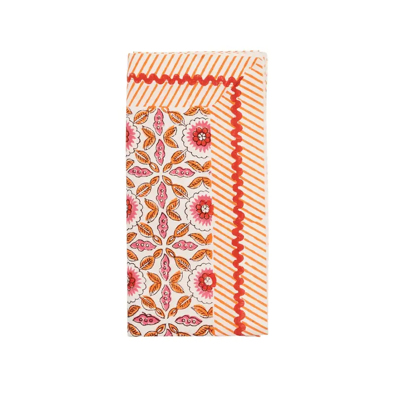 Majorelle Napkin in White, Pink & Orange Set of 4 by Kim Seybert