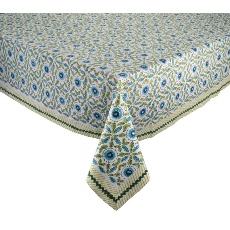 Majorelle Tablecloth in White, Blue & Green by Kim Seybert