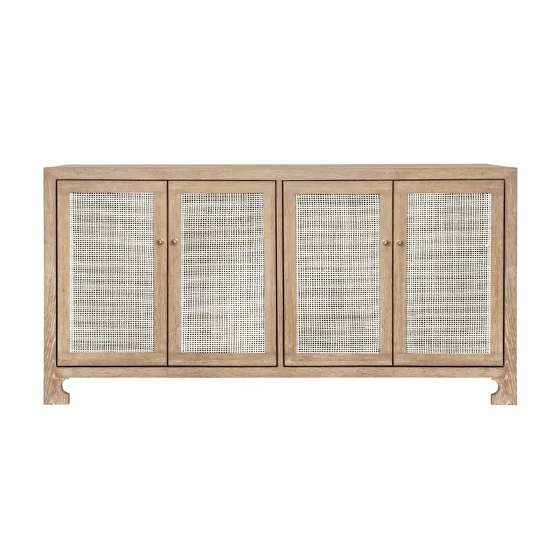 Sofia Cerused Oak & Cane Cabinet by Worlds Away