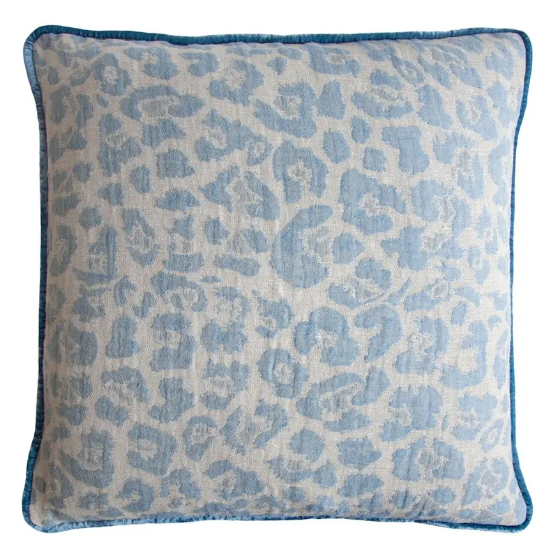Blue Jacquard Woven Leopard Pillows by Kevin OBrien Studio