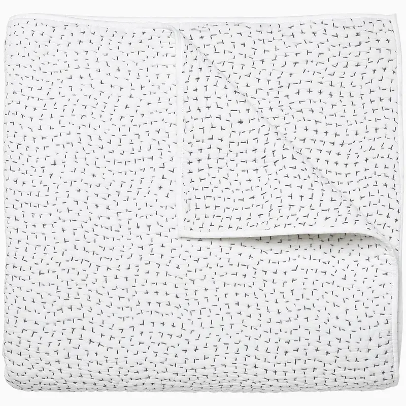 Hand Stitched Gray Quilted Coverlets by John Robshaw