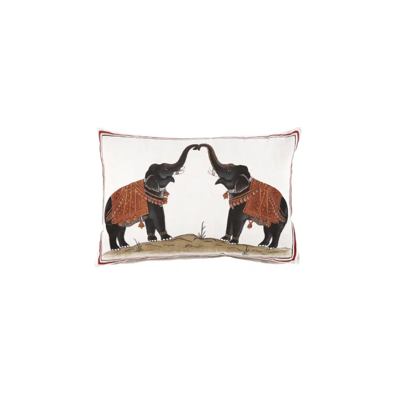 Two Elephants Hand Painted Decorative Pillow by John Robshaw