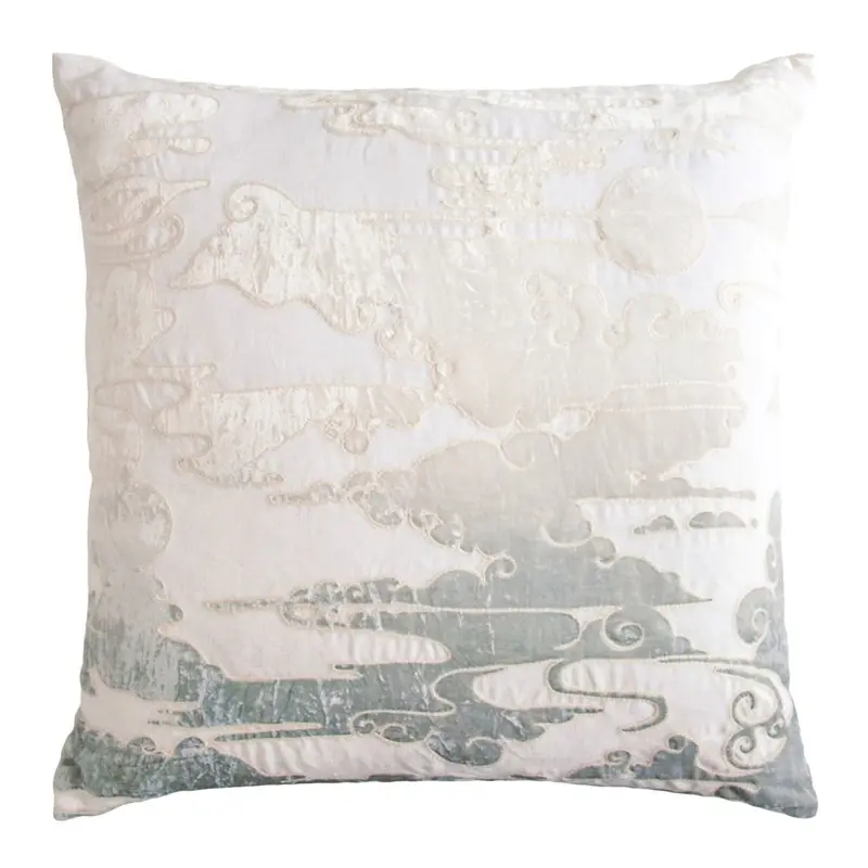 Sage & White Clouds Velvet Appliqu Pillow