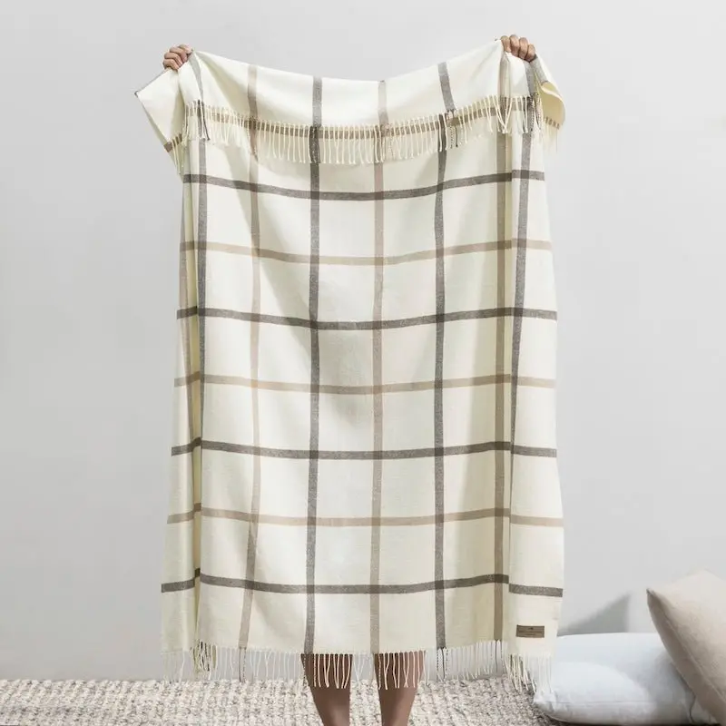 Barnwood and Dune Tattersall Plaid Throw by Lands Downunder