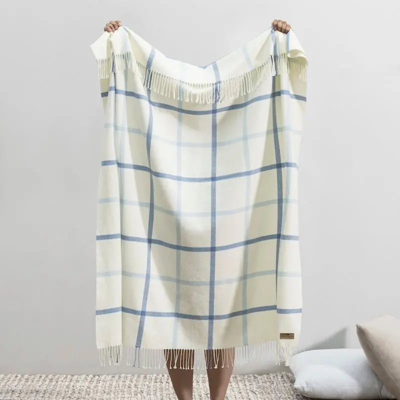 Blue Denim and Baby Blue Tattersall Plaid Throw by Lands Downunder
