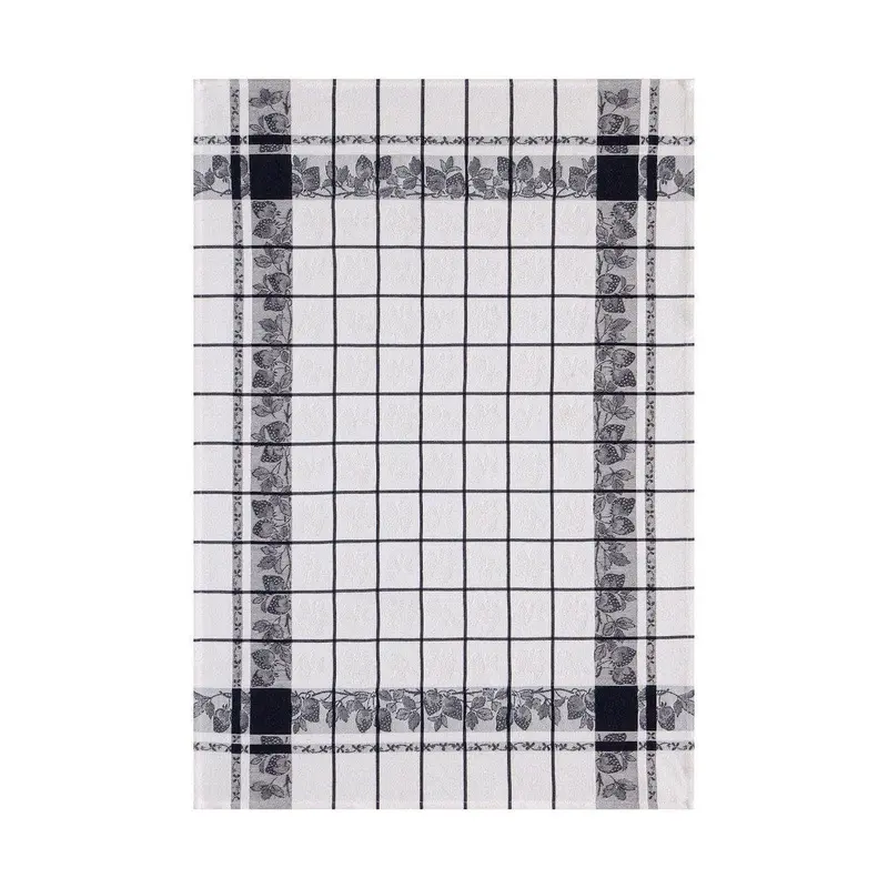Fraises Black Tea Towel by Le Jacquard Francais