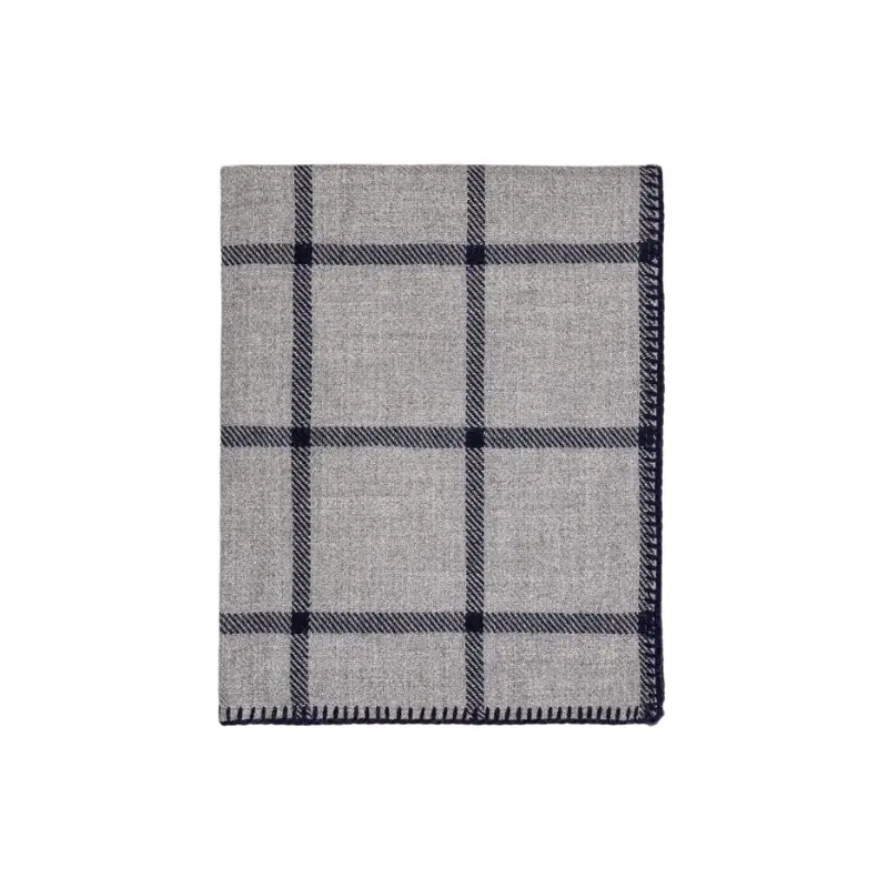 Alicia Adams Alpaca Graydon Throw in Light Grey and Navy Blue