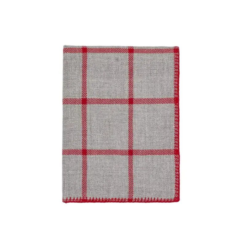 Alicia Adams Alpaca Graydon Throw in Light Grey and Scarlet Red