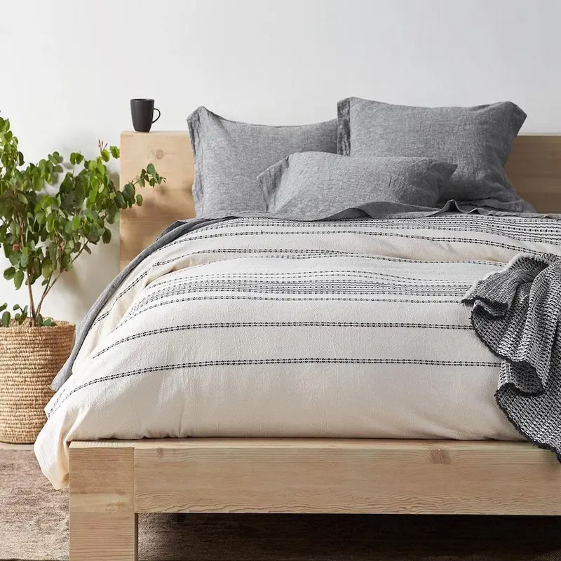 Rippled Stripe Ivory & Black Bedding by Coyuchi