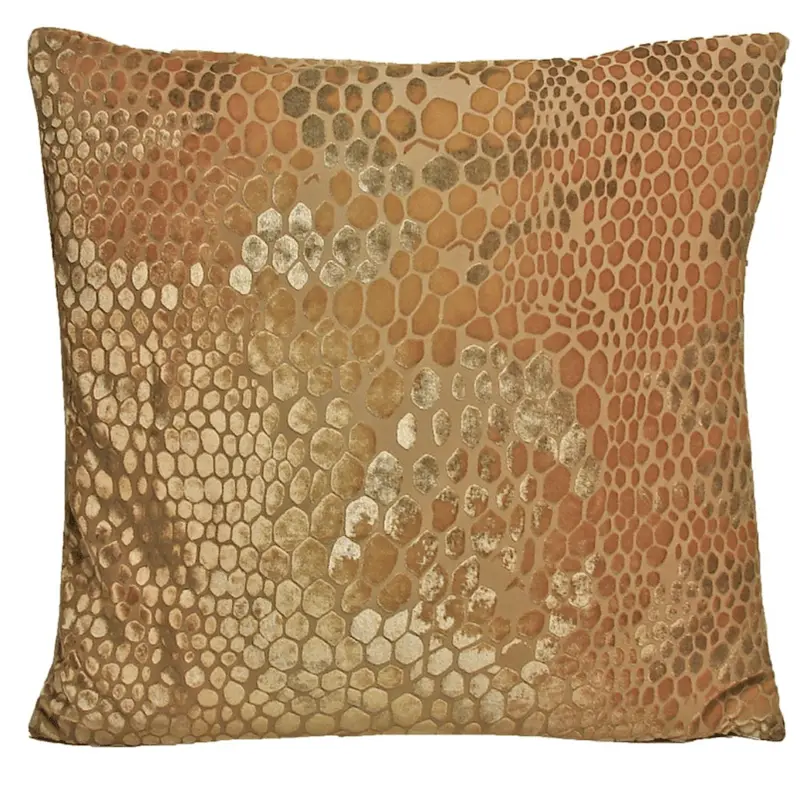 Gold Beige Snakeskin Velvet Pillows by Kevin OBrien Studio