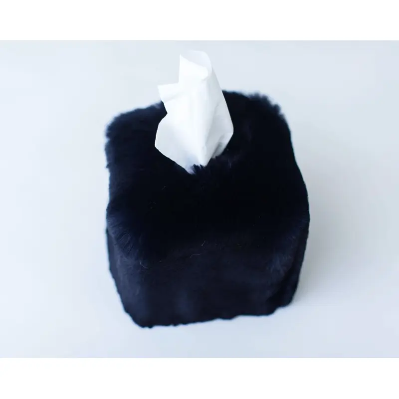 Navy Faux Fur Tissue Box Cover by Evelyne Prlonge