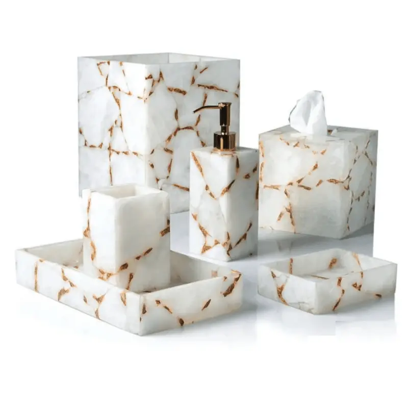Taj Milk Quartz & Gold Bath Accessories by Mike + Ally
