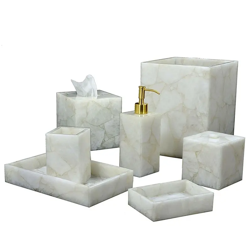 Taj Milky White Quartz Bath Accessories by Mike + Ally