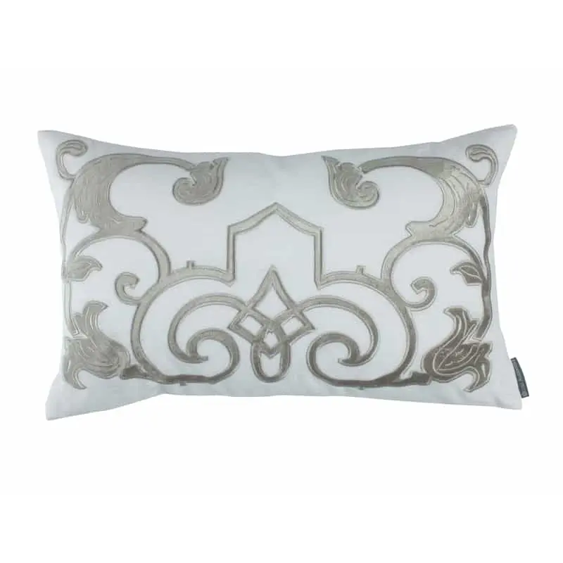Mozart White & Ice Silver Lumbar Pillow by Lili Alessandra