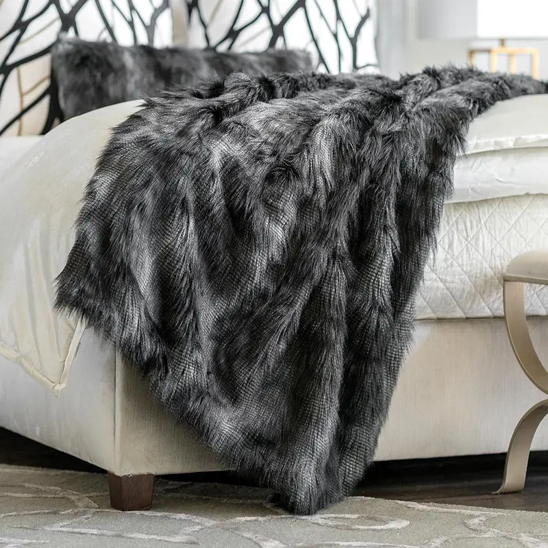 Black Faux Fur Throw by Lili Alessandra